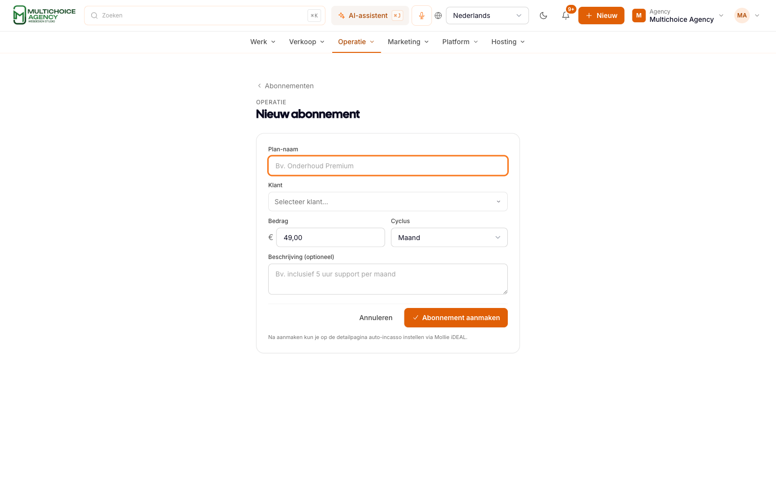 Nieuw abonnement