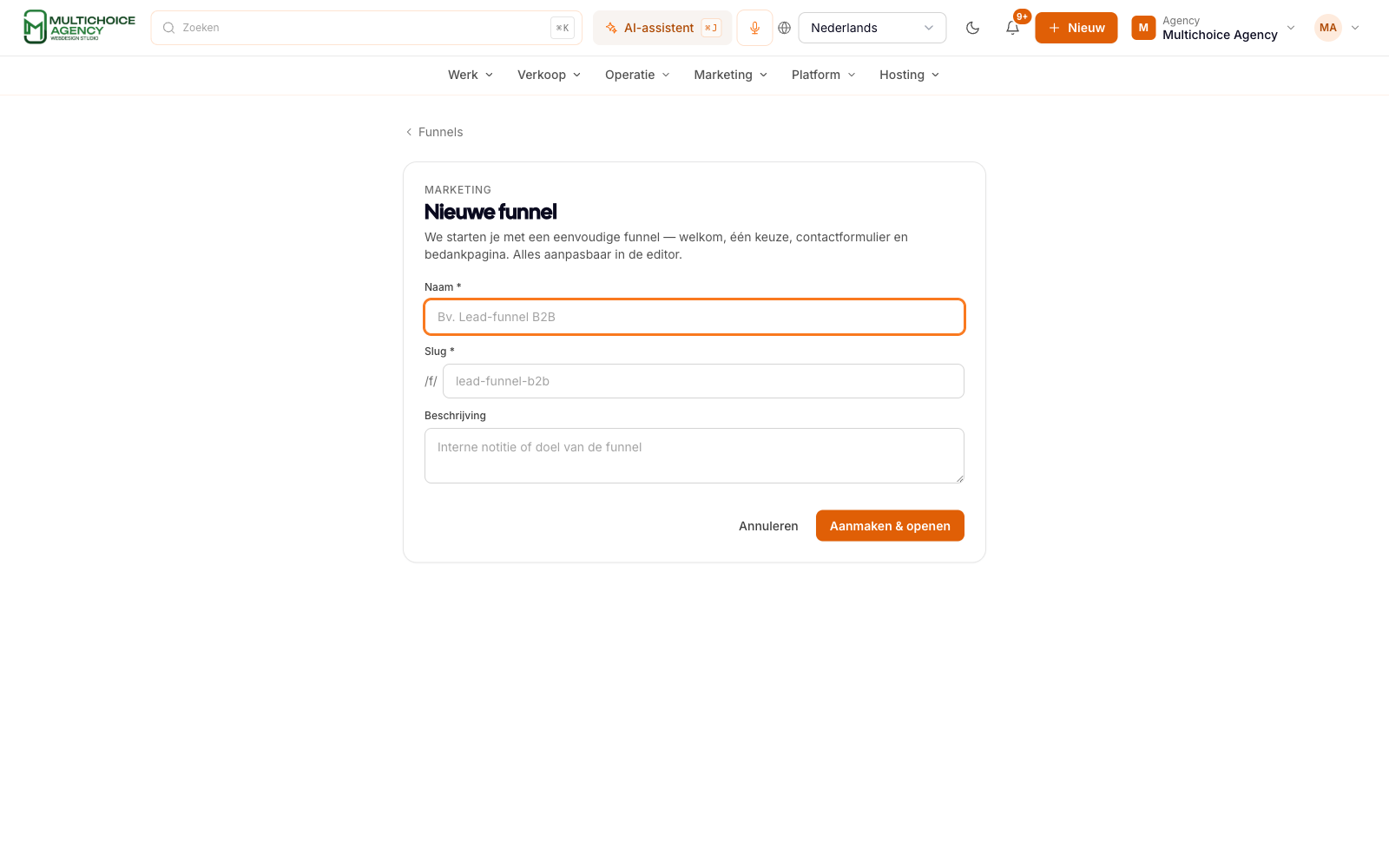 Nieuwe funnel