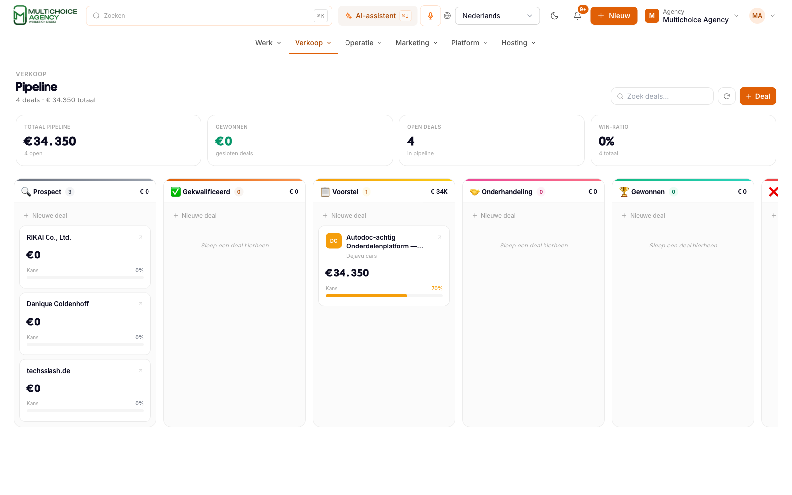 Van lead tot betaalde factuur — in één platform
